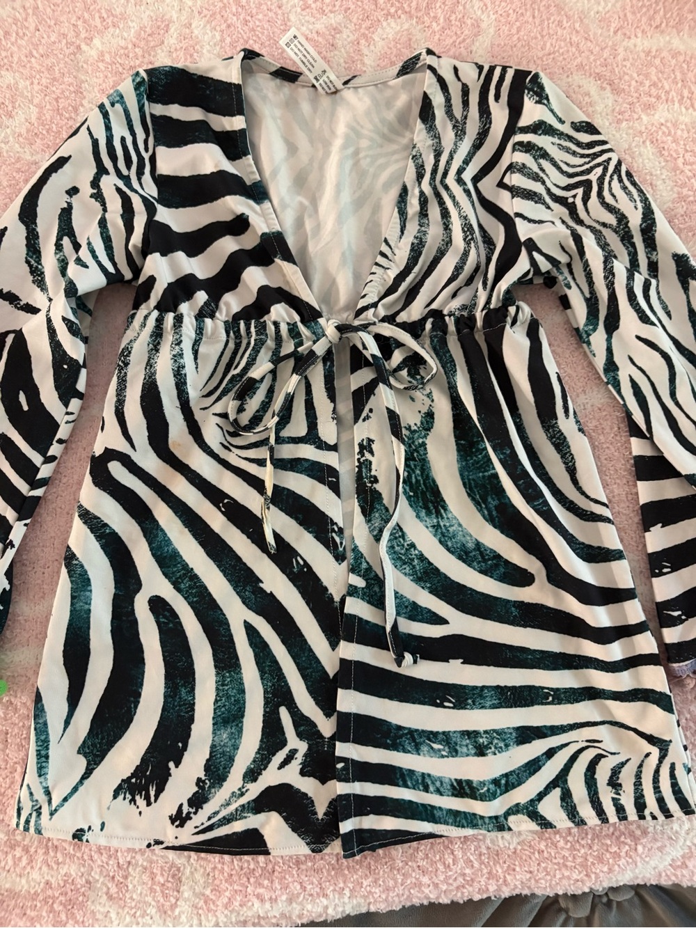 Pilyq Black White Teal Zebra-Print Kids Swim Coverup